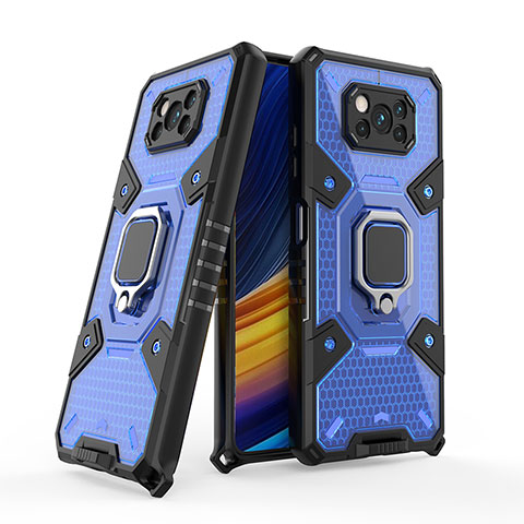 Funda Bumper Silicona y Plastico Mate Carcasa con Magnetico Anillo de dedo Soporte KC5 para Xiaomi Poco X3 NFC Azul