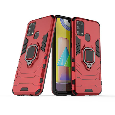 Funda Bumper Silicona y Plastico Mate Carcasa con Magnetico Anillo de dedo Soporte KC6 para Samsung Galaxy M31 Prime Edition Rojo