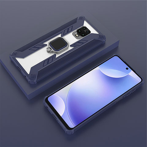 Funda Bumper Silicona y Plastico Mate Carcasa con Magnetico Anillo de dedo Soporte KC6 para Xiaomi Poco M2 Pro Azul