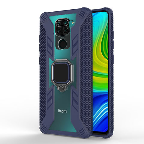 Funda Bumper Silicona y Plastico Mate Carcasa con Magnetico Anillo de dedo Soporte KC6 para Xiaomi Redmi Note 9 Azul