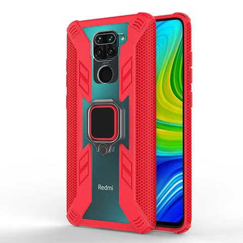 Funda Bumper Silicona y Plastico Mate Carcasa con Magnetico Anillo de dedo Soporte KC6 para Xiaomi Redmi Note 9 Rojo