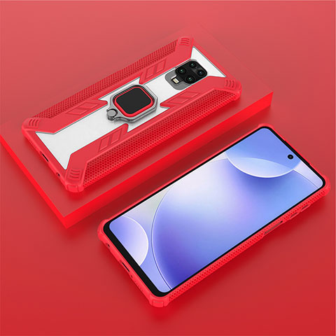 Funda Bumper Silicona y Plastico Mate Carcasa con Magnetico Anillo de dedo Soporte KC6 para Xiaomi Redmi Note 9S Rojo
