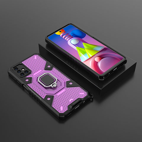 Funda Bumper Silicona y Plastico Mate Carcasa con Magnetico Anillo de dedo Soporte KC7 para Samsung Galaxy M51 Morado