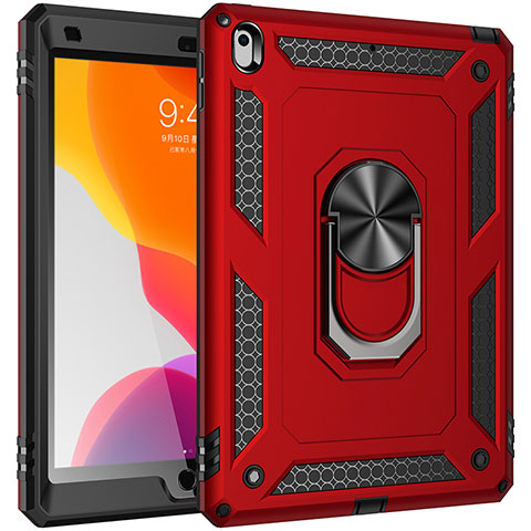 Funda Bumper Silicona y Plastico Mate Carcasa con Magnetico Anillo de dedo Soporte MQ1 para Apple iPad 10.2 (2019) Rojo