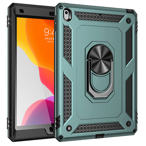 Funda Bumper Silicona y Plastico Mate Carcasa con Magnetico Anillo de dedo Soporte MQ1 para Apple iPad 10.2 (2021) Verde