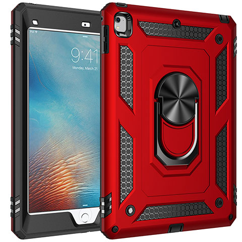 Funda Bumper Silicona y Plastico Mate Carcasa con Magnetico Anillo de dedo Soporte MQ1 para Apple iPad Air 2 Rojo