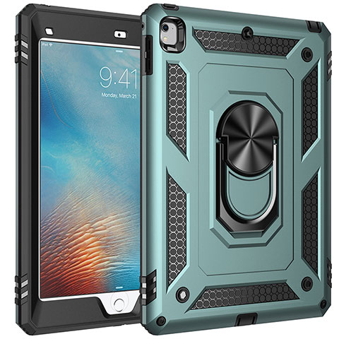 Funda Bumper Silicona y Plastico Mate Carcasa con Magnetico Anillo de dedo Soporte MQ1 para Apple iPad Air 2 Verde