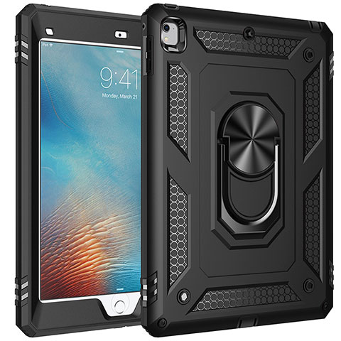 Funda Bumper Silicona y Plastico Mate Carcasa con Magnetico Anillo de dedo Soporte MQ1 para Apple iPad Air Negro