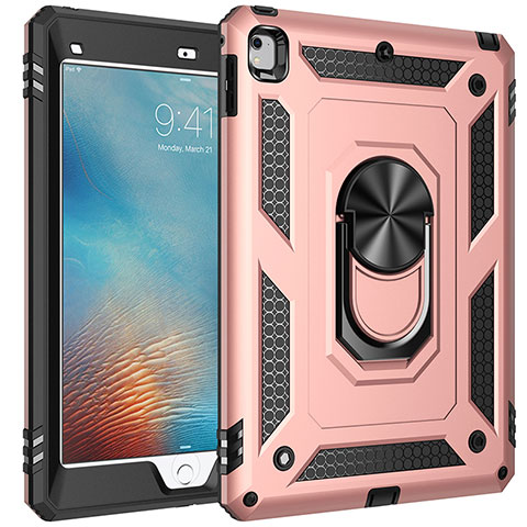 Funda Bumper Silicona y Plastico Mate Carcasa con Magnetico Anillo de dedo Soporte MQ1 para Apple iPad Air Oro Rosa