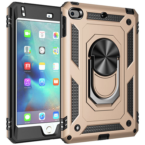 Funda Bumper Silicona y Plastico Mate Carcasa con Magnetico Anillo de dedo Soporte MQ1 para Apple iPad Mini 4 Oro