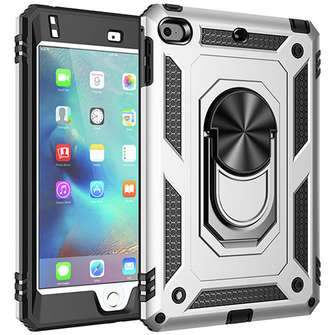 Funda Bumper Silicona y Plastico Mate Carcasa con Magnetico Anillo de dedo Soporte MQ1 para Apple iPad Mini 5 (2019) Plata