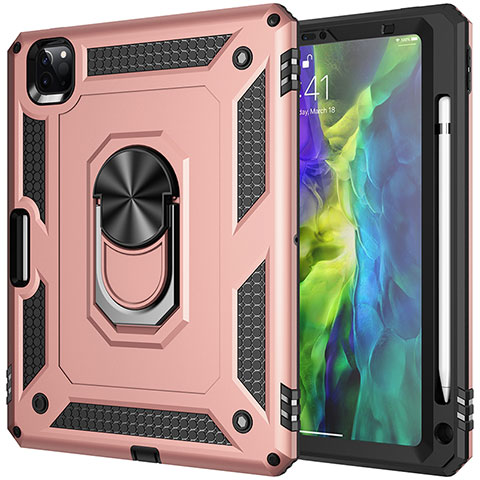 Funda Bumper Silicona y Plastico Mate Carcasa con Magnetico Anillo de dedo Soporte MQ1 para Apple iPad Pro 11 (2021) Oro Rosa