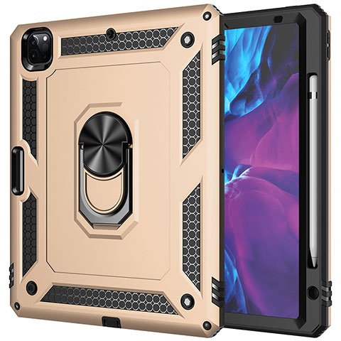 Funda Bumper Silicona y Plastico Mate Carcasa con Magnetico Anillo de dedo Soporte MQ1 para Apple iPad Pro 12.9 (2021) Oro