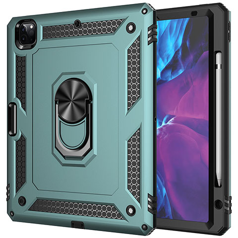 Funda Bumper Silicona y Plastico Mate Carcasa con Magnetico Anillo de dedo Soporte MQ1 para Apple iPad Pro 12.9 (2021) Verde