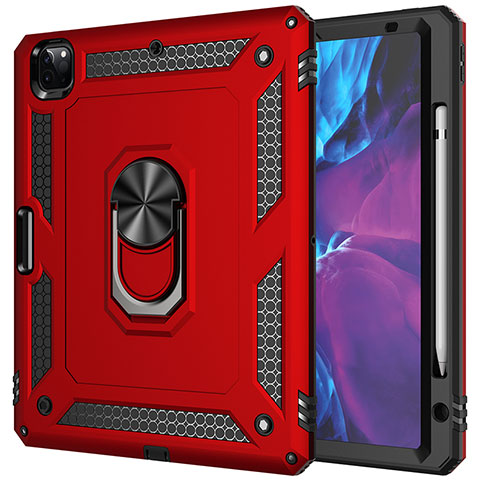 Funda Bumper Silicona y Plastico Mate Carcasa con Magnetico Anillo de dedo Soporte MQ1 para Apple iPad Pro 12.9 (2022) Rojo