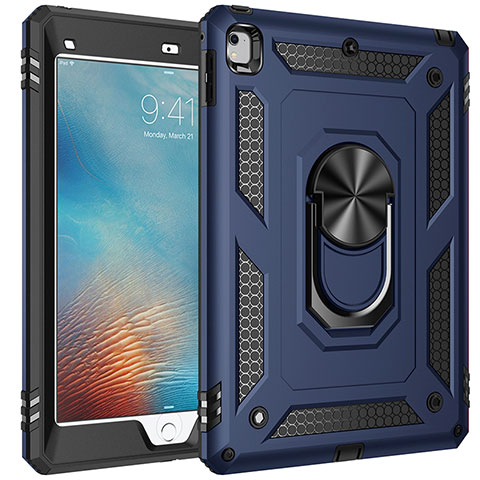 Funda Bumper Silicona y Plastico Mate Carcasa con Magnetico Anillo de dedo Soporte MQ1 para Apple iPad Pro 9.7 Azul