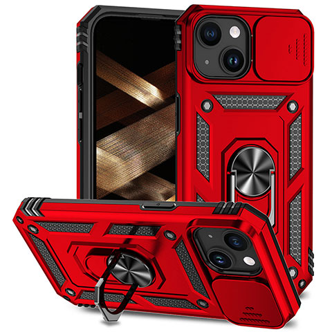 Funda Bumper Silicona y Plastico Mate Carcasa con Magnetico Anillo de dedo Soporte MQ1 para Apple iPhone 14 Rojo