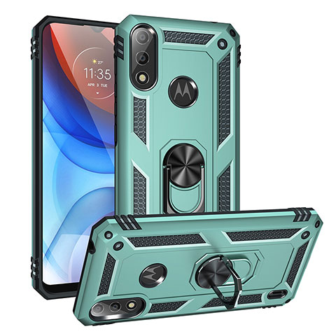 Funda Bumper Silicona y Plastico Mate Carcasa con Magnetico Anillo de dedo Soporte MQ1 para Motorola Moto E7 Power Verde