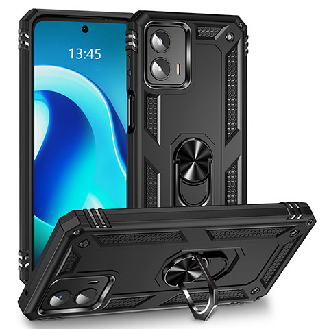 Funda Bumper Silicona y Plastico Mate Carcasa con Magnetico Anillo de dedo Soporte MQ1 para Motorola Moto G 5G (2023) Negro