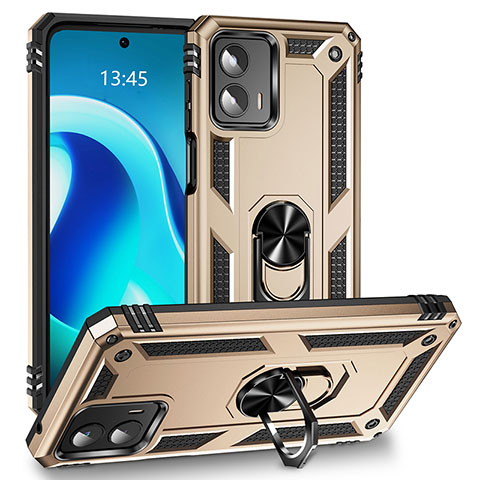 Funda Bumper Silicona y Plastico Mate Carcasa con Magnetico Anillo de dedo Soporte MQ1 para Motorola Moto G 5G (2023) Oro