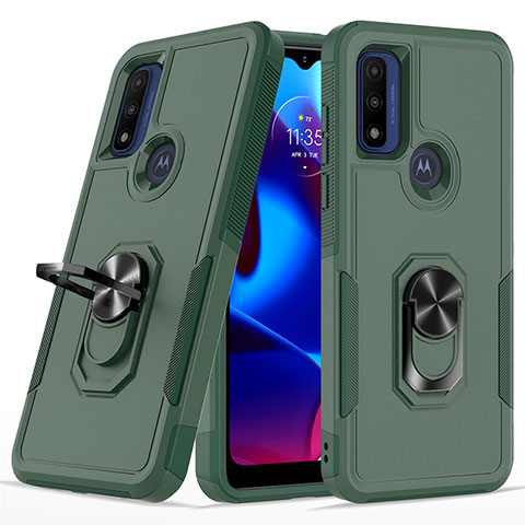 Funda Bumper Silicona y Plastico Mate Carcasa con Magnetico Anillo de dedo Soporte MQ1 para Motorola Moto G Play (2023) Verde