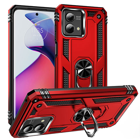 Funda Bumper Silicona y Plastico Mate Carcasa con Magnetico Anillo de dedo Soporte MQ1 para Motorola Moto G Stylus (2023) 5G Rojo