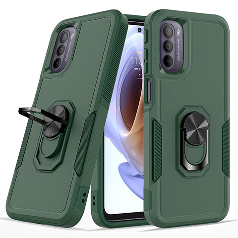 Funda Bumper Silicona y Plastico Mate Carcasa con Magnetico Anillo de dedo Soporte MQ1 para Motorola Moto G31 Verde Noche