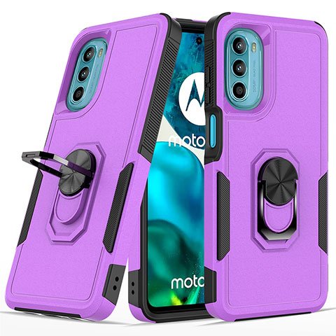 Funda Bumper Silicona y Plastico Mate Carcasa con Magnetico Anillo de dedo Soporte MQ1 para Motorola MOTO G52 Morado