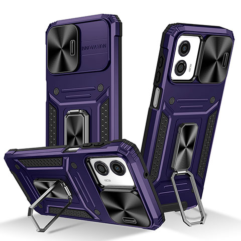 Funda Bumper Silicona y Plastico Mate Carcasa con Magnetico Anillo de dedo Soporte MQ1 para Motorola Moto G53 5G Morado