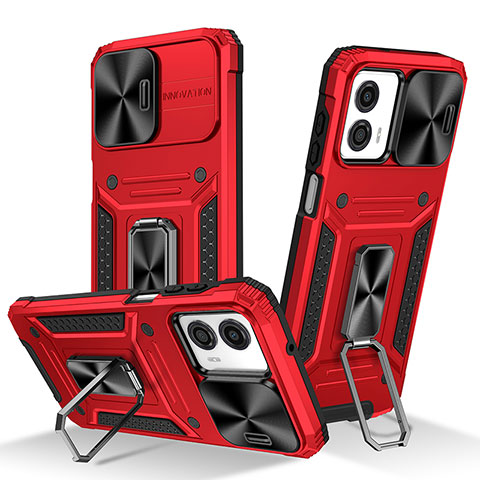 Funda Bumper Silicona y Plastico Mate Carcasa con Magnetico Anillo de dedo Soporte MQ1 para Motorola Moto G53 5G Rojo