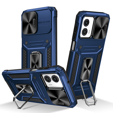 Funda Bumper Silicona y Plastico Mate Carcasa con Magnetico Anillo de dedo Soporte MQ1 para Motorola Moto G53y 5G Azul