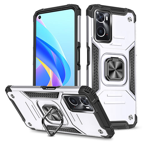 Funda Bumper Silicona y Plastico Mate Carcasa con Magnetico Anillo de dedo Soporte MQ1 para Oppo A36 Plata