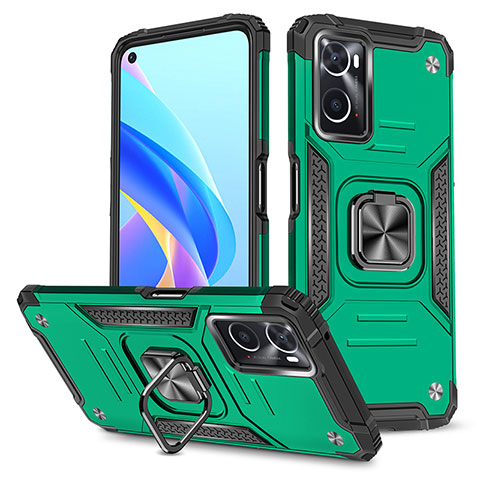 Funda Bumper Silicona y Plastico Mate Carcasa con Magnetico Anillo de dedo Soporte MQ1 para Oppo A76 Verde Noche