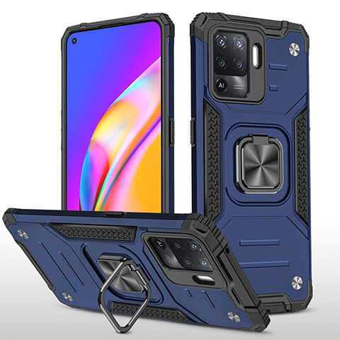 Funda Bumper Silicona y Plastico Mate Carcasa con Magnetico Anillo de dedo Soporte MQ1 para Oppo A94 4G Azul