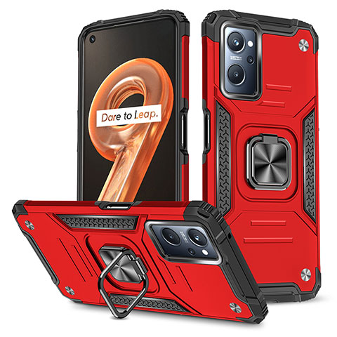 Funda Bumper Silicona y Plastico Mate Carcasa con Magnetico Anillo de dedo Soporte MQ1 para Oppo A96 4G Rojo