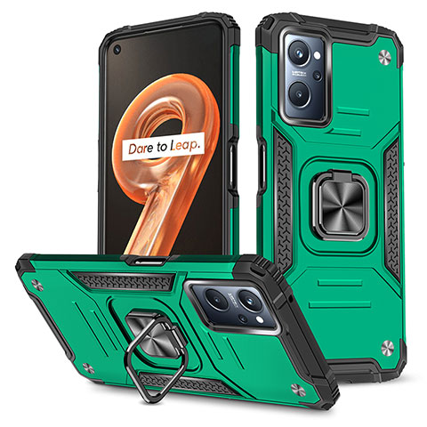 Funda Bumper Silicona y Plastico Mate Carcasa con Magnetico Anillo de dedo Soporte MQ1 para Oppo K10 4G Verde Noche