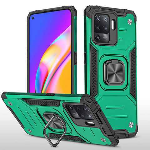 Funda Bumper Silicona y Plastico Mate Carcasa con Magnetico Anillo de dedo Soporte MQ1 para Oppo Reno5 F Verde Noche