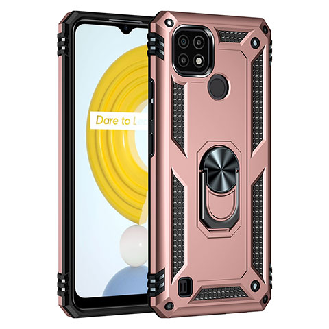 Funda Bumper Silicona y Plastico Mate Carcasa con Magnetico Anillo de dedo Soporte MQ1 para Realme C21 Oro Rosa