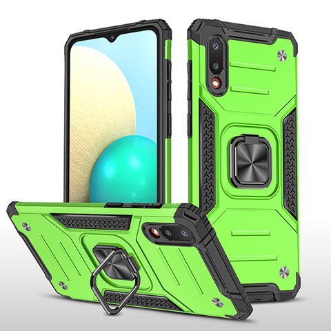 Funda Bumper Silicona y Plastico Mate Carcasa con Magnetico Anillo de dedo Soporte MQ1 para Samsung Galaxy A02 Verde