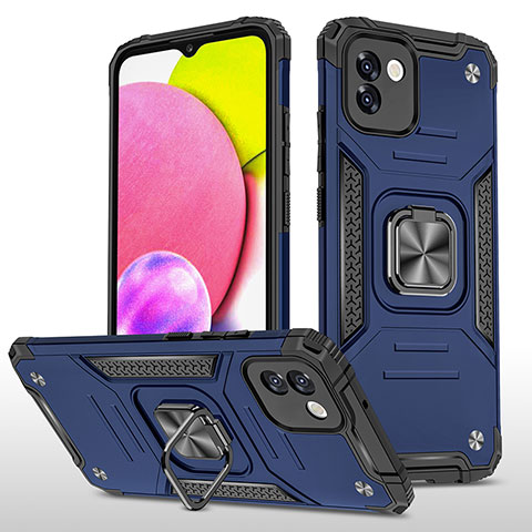 Funda Bumper Silicona y Plastico Mate Carcasa con Magnetico Anillo de dedo Soporte MQ1 para Samsung Galaxy A03 Azul