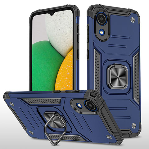 Funda Bumper Silicona y Plastico Mate Carcasa con Magnetico Anillo de dedo Soporte MQ1 para Samsung Galaxy A03 Core Azul