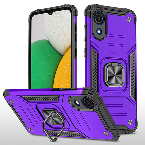 Funda Bumper Silicona y Plastico Mate Carcasa con Magnetico Anillo de dedo Soporte MQ1 para Samsung Galaxy A03 Core Morado