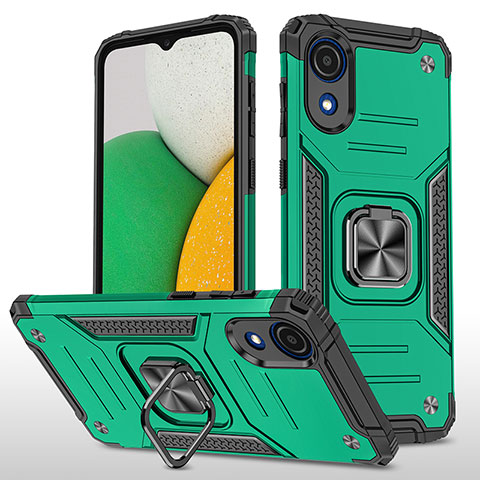 Funda Bumper Silicona y Plastico Mate Carcasa con Magnetico Anillo de dedo Soporte MQ1 para Samsung Galaxy A03 Core Verde Noche