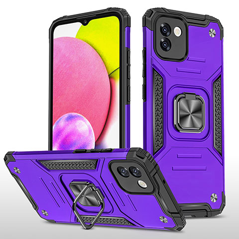 Funda Bumper Silicona y Plastico Mate Carcasa con Magnetico Anillo de dedo Soporte MQ1 para Samsung Galaxy A03 Morado