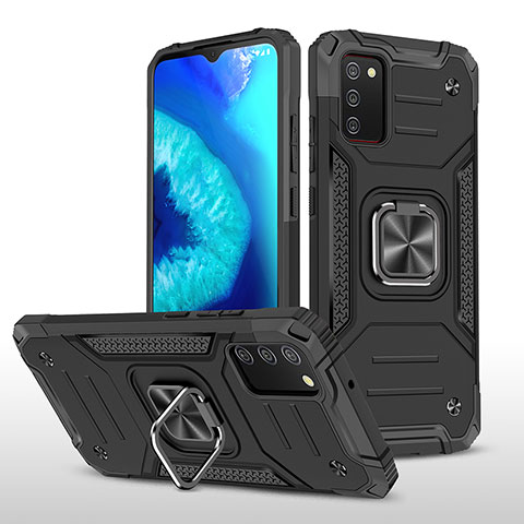 Funda Bumper Silicona y Plastico Mate Carcasa con Magnetico Anillo de dedo Soporte MQ1 para Samsung Galaxy A03s Negro