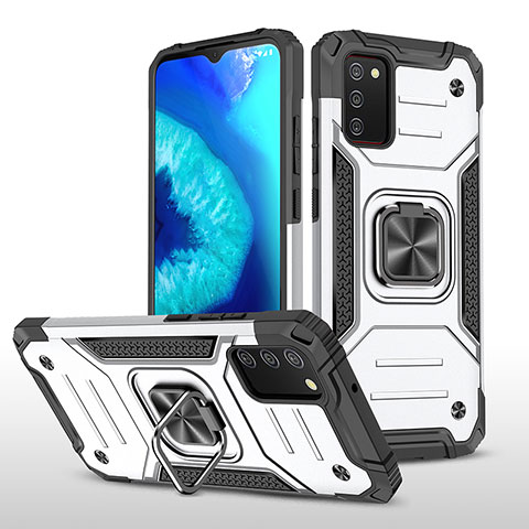 Funda Bumper Silicona y Plastico Mate Carcasa con Magnetico Anillo de dedo Soporte MQ1 para Samsung Galaxy A03s Plata