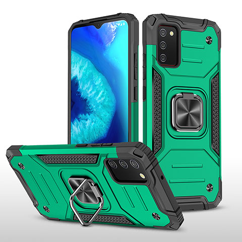 Funda Bumper Silicona y Plastico Mate Carcasa con Magnetico Anillo de dedo Soporte MQ1 para Samsung Galaxy A03s Verde Noche