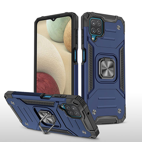 Funda Bumper Silicona y Plastico Mate Carcasa con Magnetico Anillo de dedo Soporte MQ1 para Samsung Galaxy A12 5G Azul