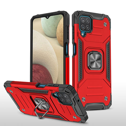 Funda Bumper Silicona y Plastico Mate Carcasa con Magnetico Anillo de dedo Soporte MQ1 para Samsung Galaxy A12 5G Rojo