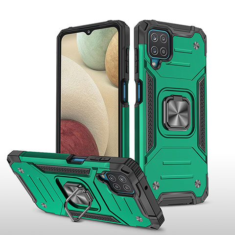 Funda Bumper Silicona y Plastico Mate Carcasa con Magnetico Anillo de dedo Soporte MQ1 para Samsung Galaxy A12 Verde Noche